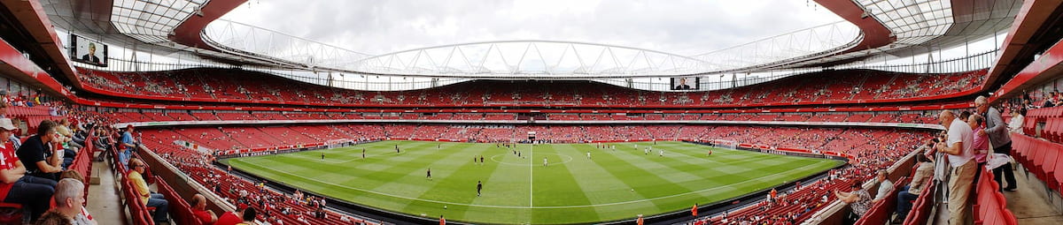 Panoramic interior view of the East Stand (Club Level) at Emirates Stadium