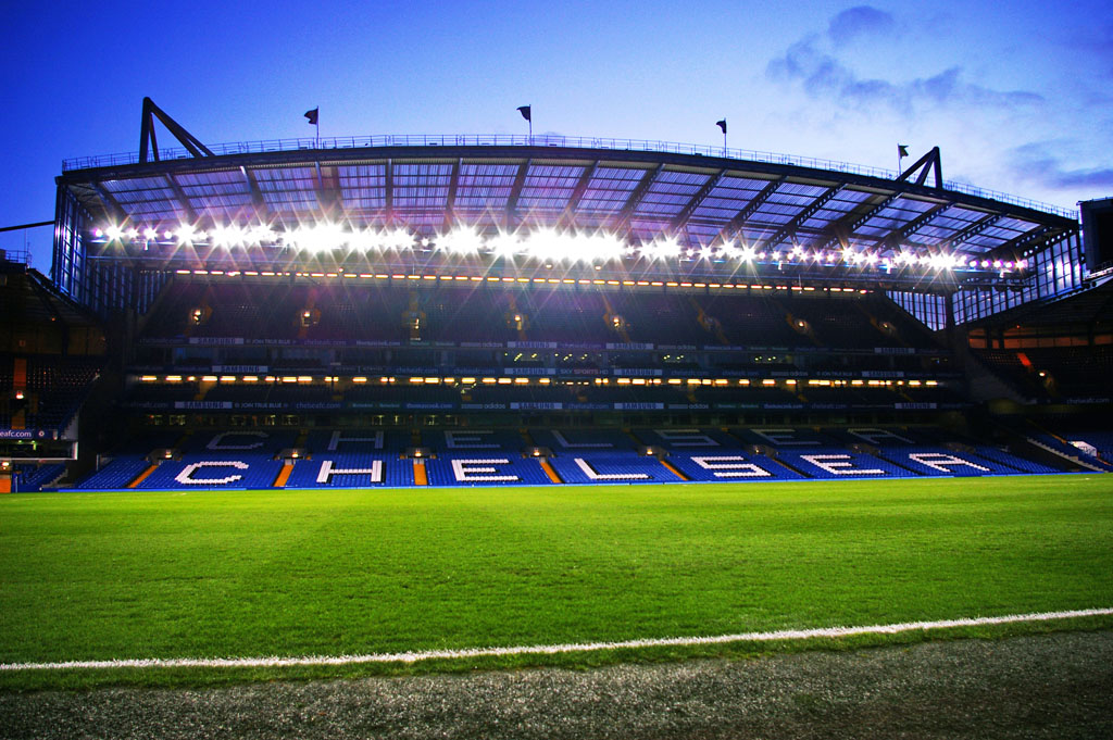 View of the West Stand at Stamford Bridge from the lower East Stand, March 2008