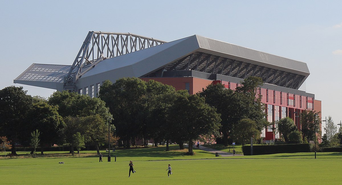 Exterior view of Anfield Main Stand, Liverpool (31 August 2018)