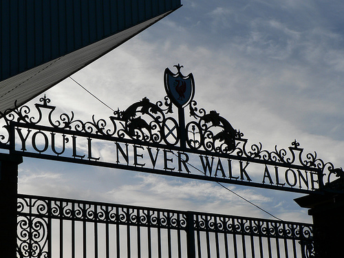 Shankly Gates and Hillsborough memorial outside Anfield stadium