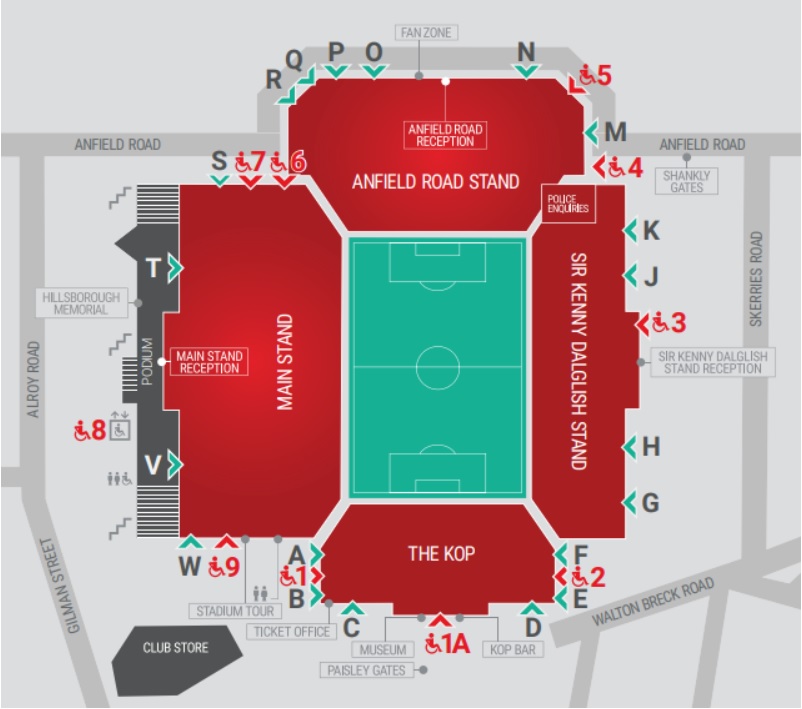 Anfield Stadium Accessibility Map Entrances