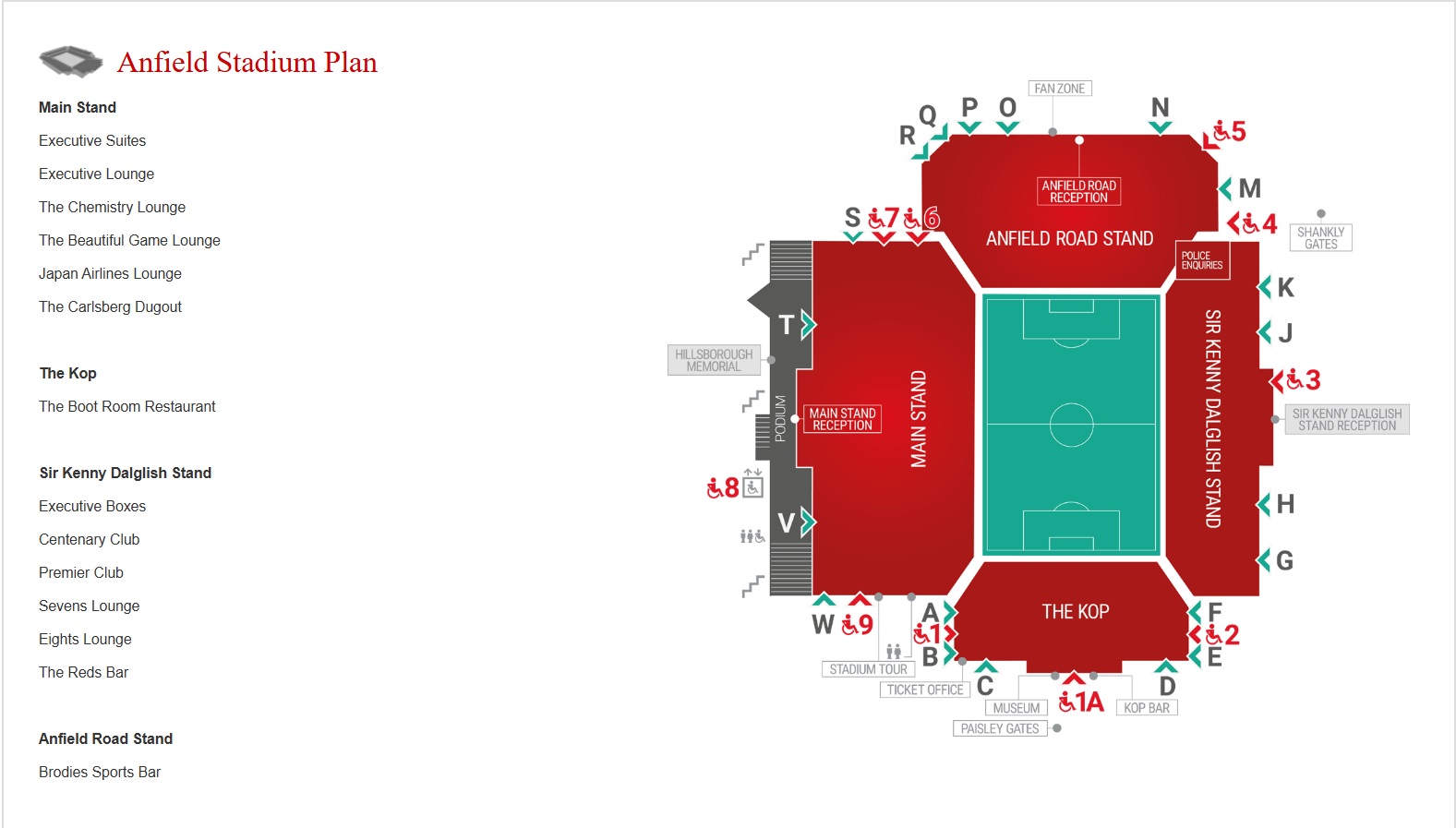 Liverpool FC hospitality Lounge Map on Anfield