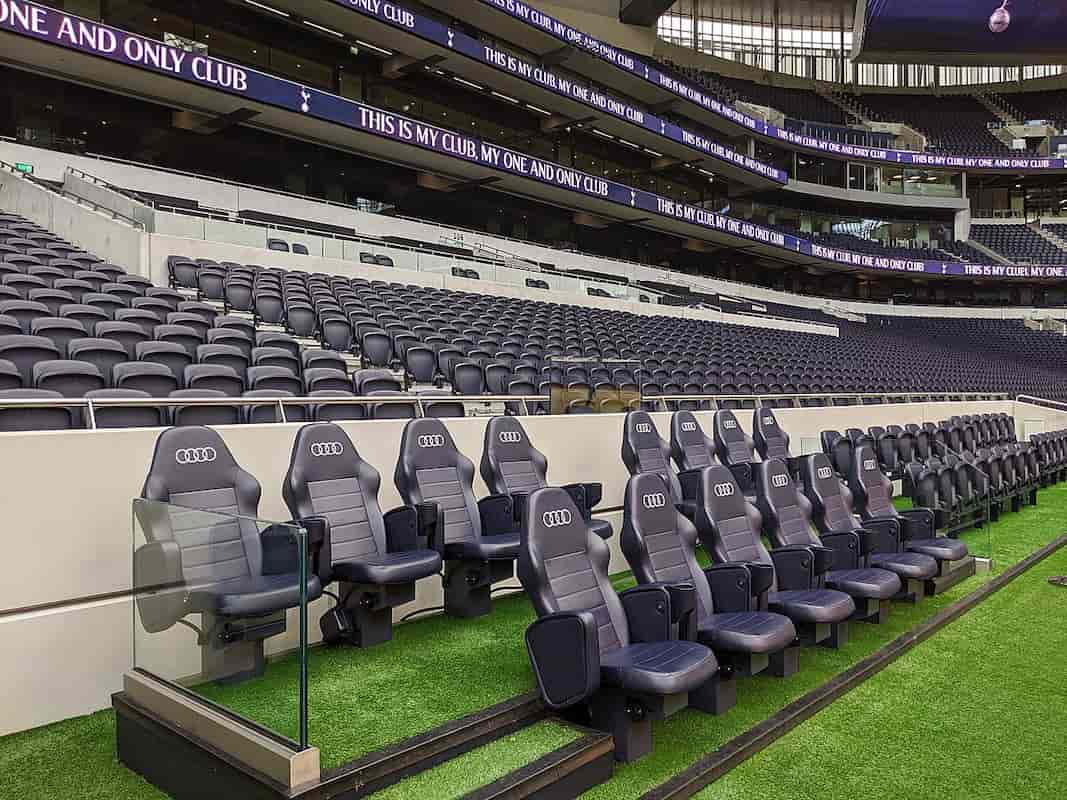 Home team dugout on the West Stand at Tottenham Hotspur Stadium
