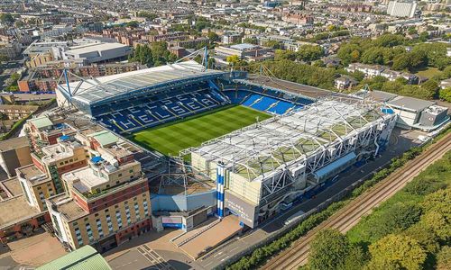 Exterior view of Stamford Bridge stadium in London, home of Chelsea FC